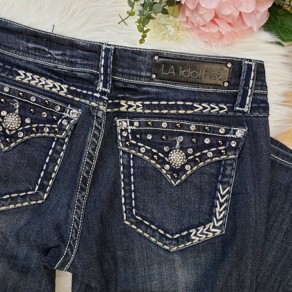 L.A. idol Denim - LA Idol Dark Wash Skinny Rhinestone Jeans